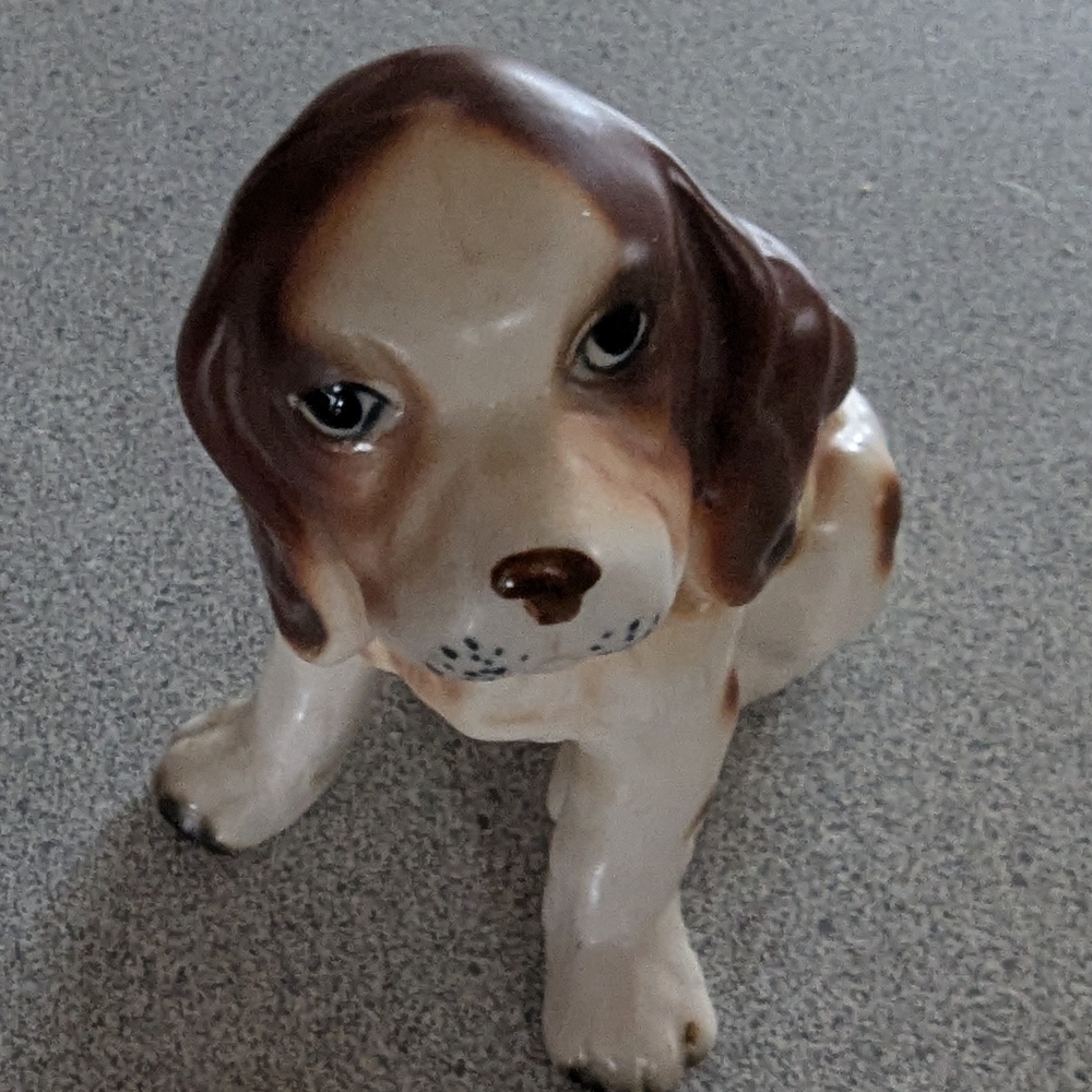 Ceramic Dog Figurine - Brown and Cream